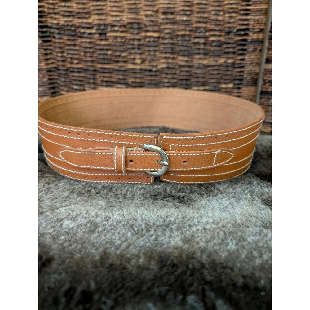 Leather Womens Belt Small Brown Wide Statement Western Cowboy Cowgirl Boho Rodeo